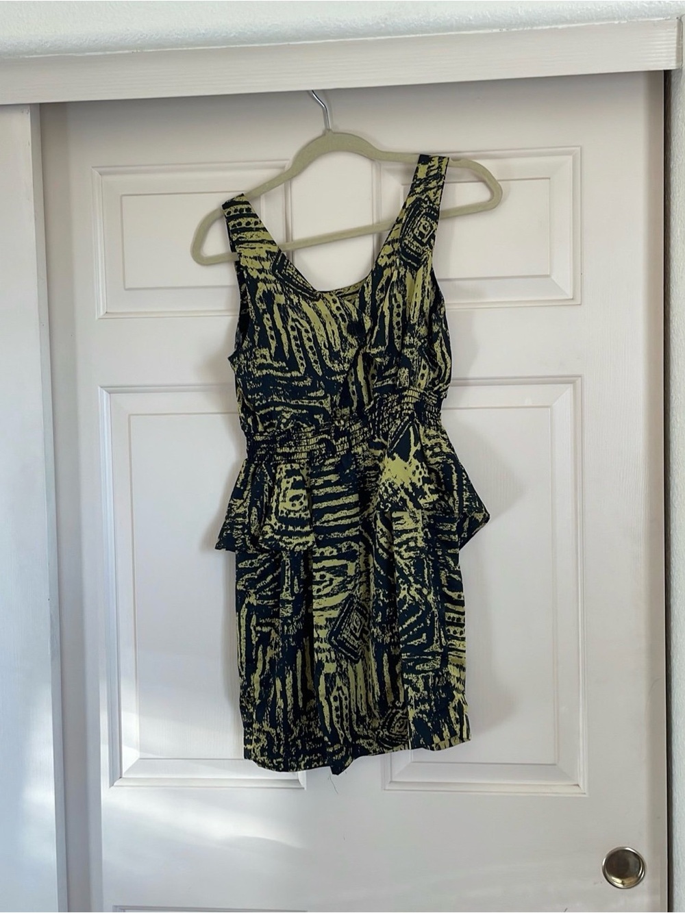 Metropark Black and Yellow Patterned Peplum Mini Dress